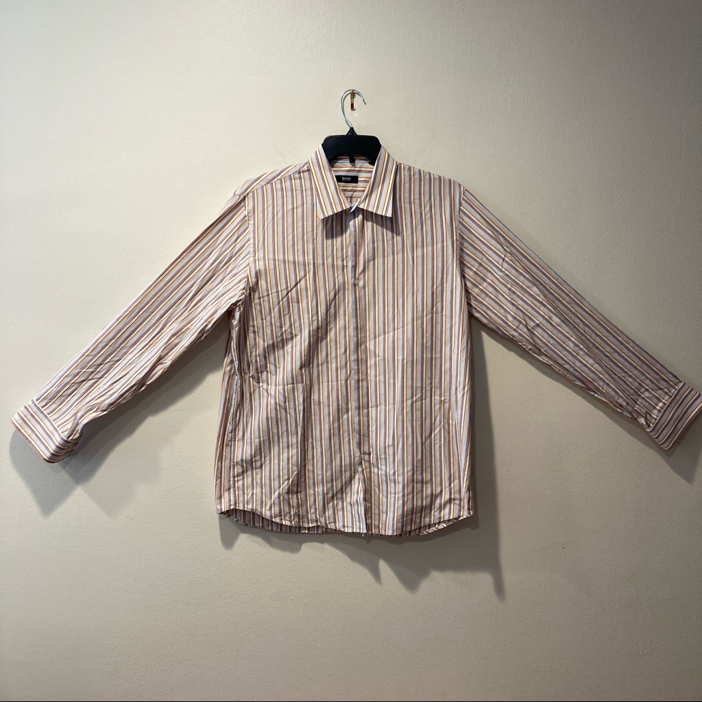 Hugo Boss Brand Button Down Striped Multicolored Menswear Shirt Size 4317